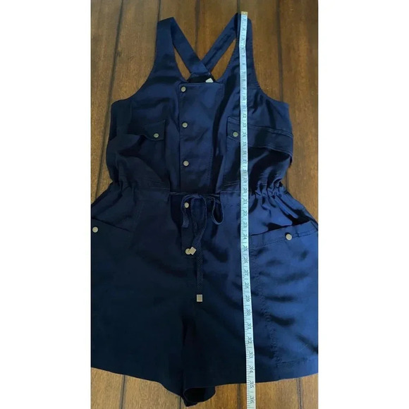 Elevenses Anthropologie Utility Racerback Shorts Romper Navy Blue Size Small - Picture 11 of 13